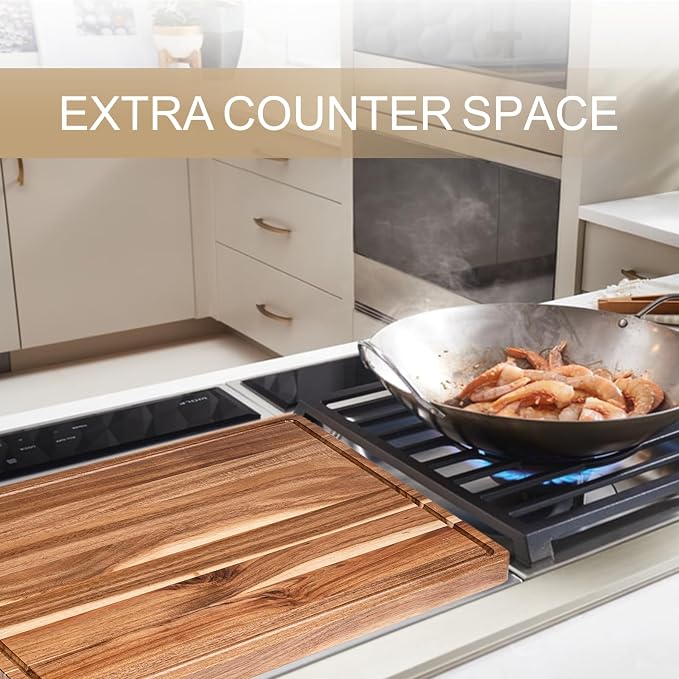 Extra Large Acacia Wood Cutting Board for Kitchen, 24 x 18 Inch Large Butcher Block Chopping Board with Juice Groove, Thick Wood Cutting Boards Carving Board for Turkey Meat Vegetables BBQ
