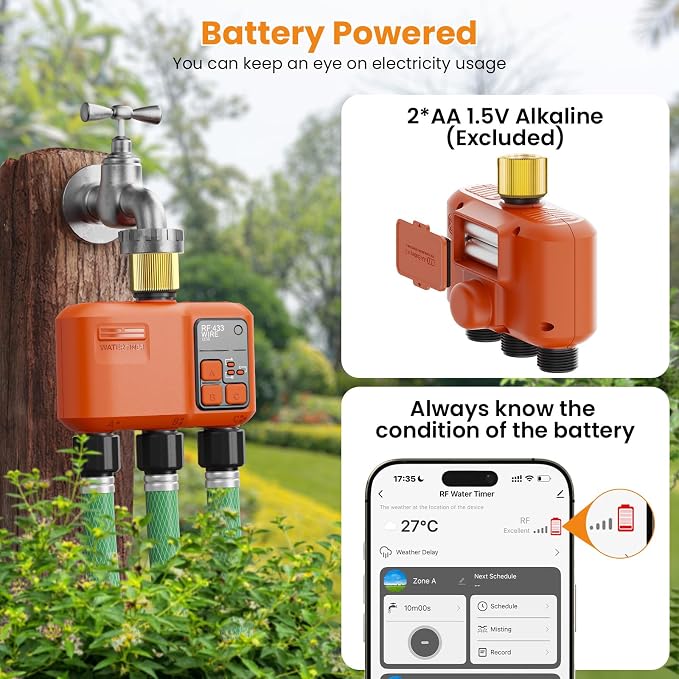 Smart WiFi Sprinkler Timer 3 Zone,WiFi Water Timer for Garden Hose with 984 FT Range,APP & Remote Control,Alexa & Google Voice Compatible,Rain Delay, Manual Mode Sprinkler System