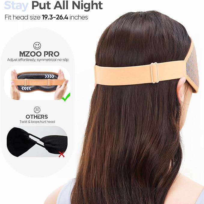 MZOO Pro Breathable Sleep Mask - Complete Blackout Sleeping Eye Mask for Side Sleeper, 3D Long Eyelash Friendly Night Blindfold, Travel Essentials Eye Cover Birthday Gifts for Women Men, Light Orange