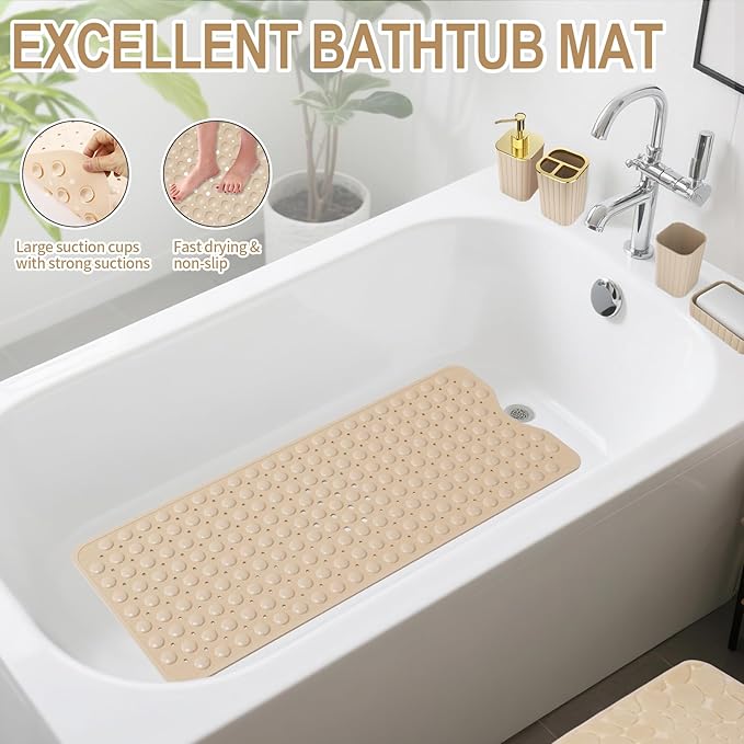 XLHOMO 26PC Bathroom Accessories Set - Gorgeous Beige Bathroom Set, Bathroom Accessory Set, Shower Curtain Set with Bathtub Mats for Shower Tub, Trash Can & Soap Dispenser