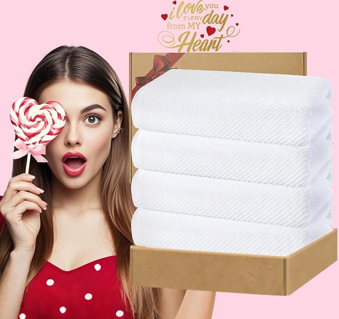VOOVA & MOVAS White Bath Towels 4PC, 100% Cotton, 30x56 in | Quick Dry, Thick, Soft, Absorbent, Luxury Shower Towel Sets For Bathroom, Towel Gift Set