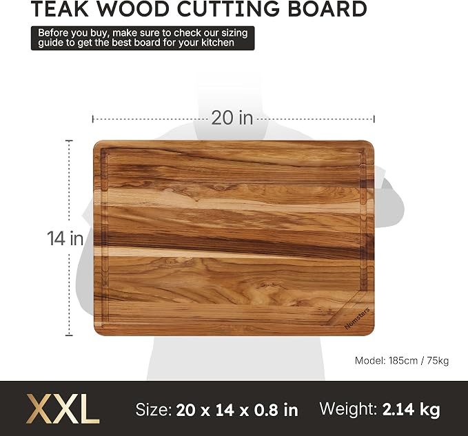20'' Extra Large Teak Wood Cutting Board for Kitchen Non Slip Over Sink Charcuterie Board Serving Heavy Duty Non Toxic Wooden Chopping Board Thick Haus Big Xl XXl Convenient Kitchen Essentials