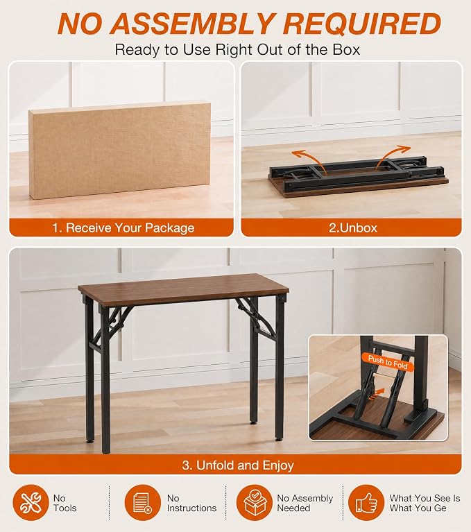 XBurmo Folding Desk Foldable Table, No Assembly 35.8" Foldable Desk Space-Saving Workstation for Small Space, Computer Table, Flat Storage for Home Office, Bedroom, Dorm, Study Room, Dark Walnut