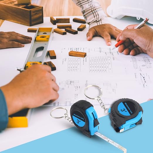 Xuhal 100 Pcs Mini Measuring Tape Keychains Small Measuring Tape Bulk Set 3ft Retractable Measurement with Pause Buttons for Engineer Crafter, Autowind and Lock (Blue)