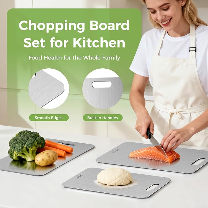 Titanium Cutting Board Set of 3, 100% Double-Sided Titanium Cutting Boards for Kitchen, Dishwasher Safe Non-Toxic Chopping Boards for Meat, Vegetables, Fruits, Raw and Cooked Food Prep (M+L+XL）