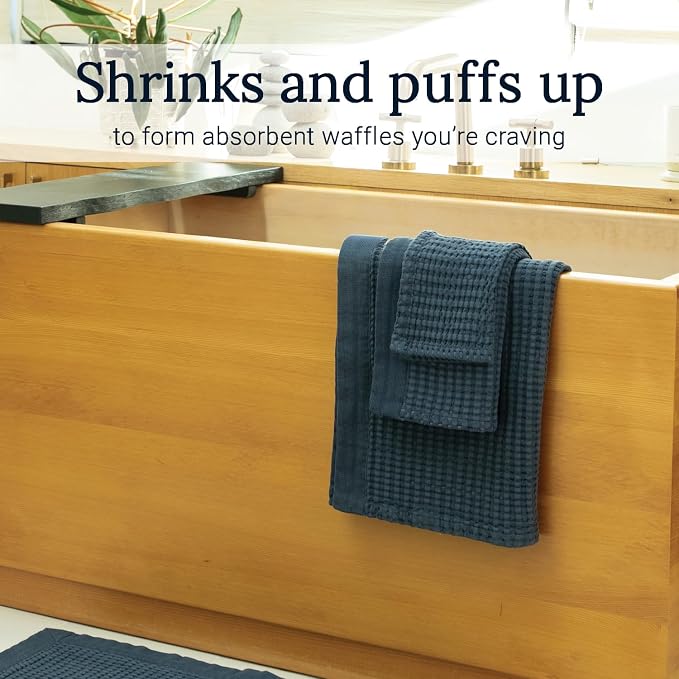 GILDEN TREE Waffle Bath Towels Wash Cloths for Showering, Exfoliating Washcloth Quick Dry Towel, Face Towels for Washing Face Cotton Washcloths Set of 4, Modern Style (Midnight Blue)