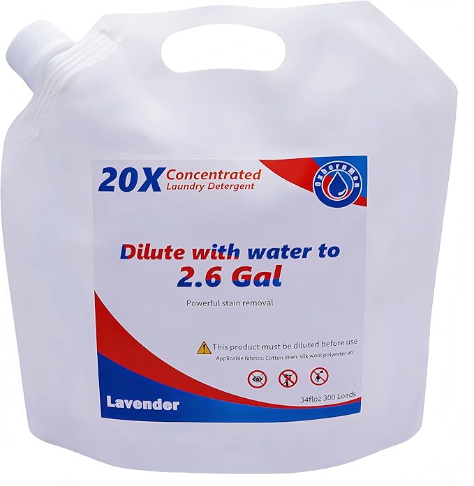 20X Concentrated Laundry Detergent Refill for Home Use, Makes 2.6 Gallons (300 Loads) – Powerful Stain Removal, HE Compatible, Great Value for Families