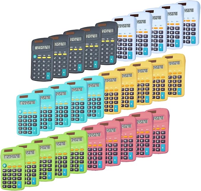 Calculators Bulk,Calculator Small (C, Set of 30) | 8 Digit Dual Power Portable Pocket Size Desktop Handheld for Classroom Desktop Home