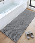DEXI Bathroom Runner Rugs 60x24, Non Slip Washable Long Bath Mat, Luxury Chenille Super Absorbent Ultra Thick Bathmats for Shower Floor, Plush Fluffy Shaggy Carpet for Tub, Dark Grey