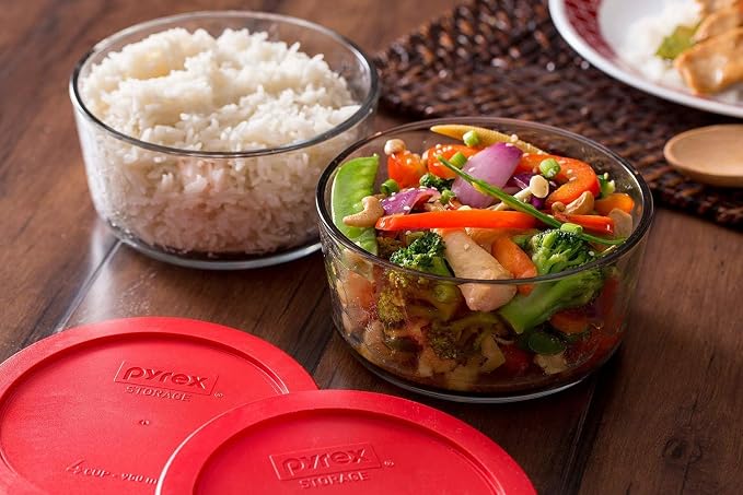 Pyrex Simply Store (8-Pack) Glass Food Storage Containers Set, (1, 2, 4 & 7 Cup) Meal Prep Containers With Plastic BPA-Free Lids, Dishwasher & Microwave Safe | Meal prep containers (1, 2, 4 & 7 cup) with BPA-free plastic lids, microwave & dishwasher safe