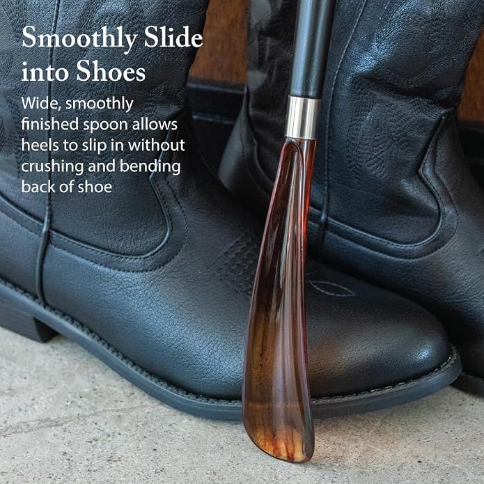 FootFitter Deluxe Long Shoe Horn with Nickel Plated Handle (Made in Italy) | Premium Build & Heel Relief with Extended Reach Design & Polished Nickel Grip for Daily Comfort & Quick On‑Off Use