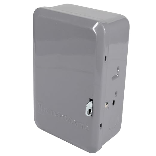 Intermatic T104 24-Hour Mechanical Timer Switch - 208–277 VAC, DPST, Indoor Metal Enclosure, Heavy-Duty, Manual Override, 40 Amp - Ideal for Lights, Pumps, Fans, and HVAC Systems
