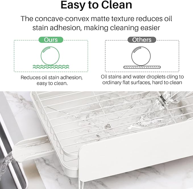 SNTD Dish Drying Rack - Large Dish Racks for Kitchen Counter, Expandable Dish Drainers with Cutlery Holder Stainless Steel Rustproof (White)