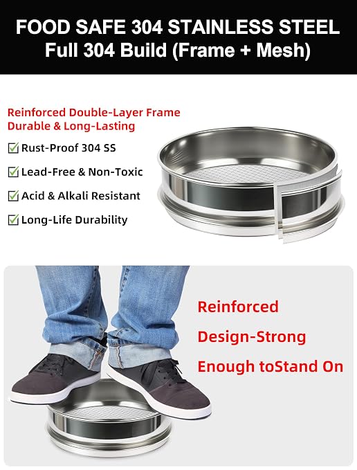 All 304 Stainless Steel 6 Mesh Test Sieve (3.2mm Aperture), 8 Inch/20cm Diameter, Lab Sifter & Soil Strainer, Heavy Duty Wire Screen for Rock, Gravel & Bonsai