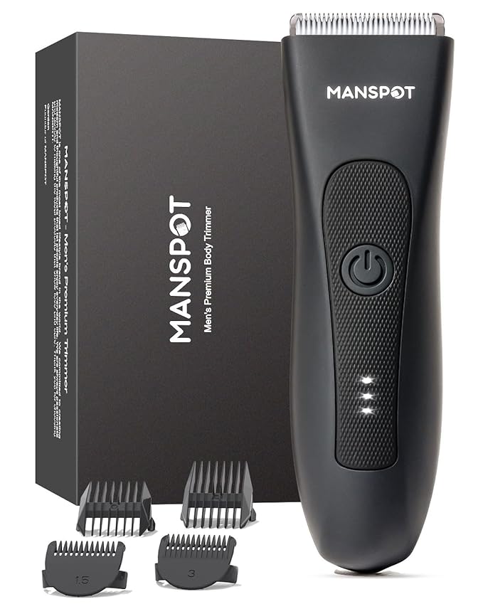 MANSPOT Manscape Groin & Body Hair Trimmer for Men, Electric Pubic Shaver | Replaceable Ceramic Blade, Ball Razors for Men, Manscape Kit with 4 Guards, IPX7 Waterproof, Wet/Dry Use, 90-Minute Shaving