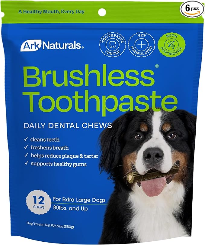 Ark Naturals Brushless Toothpaste, Dog Dental Chews for Extra Large Breeds, Freshens Breath, Unique Texture Helps Reduce Plaque & Tartar, 24oz (Pack of 6)