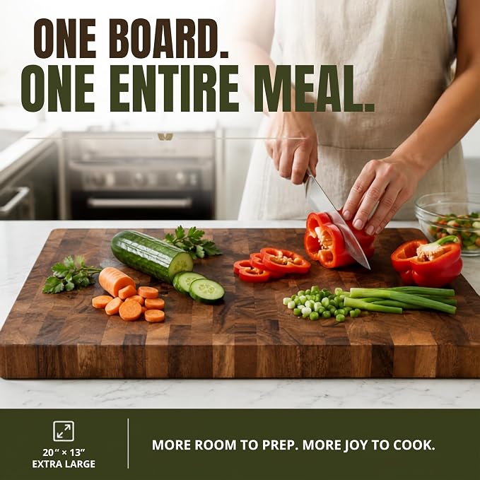 SHUMARU XL End Grain Cutting Board 20×13×1.6" Thick – 11 LB Heavy Duty Butcher Block – 260 SQ IN Flat Workspace for Meal Prep, Dough, & Pizza – Knife-Friendly Wood Chopping Board with Non-Slip Feet
