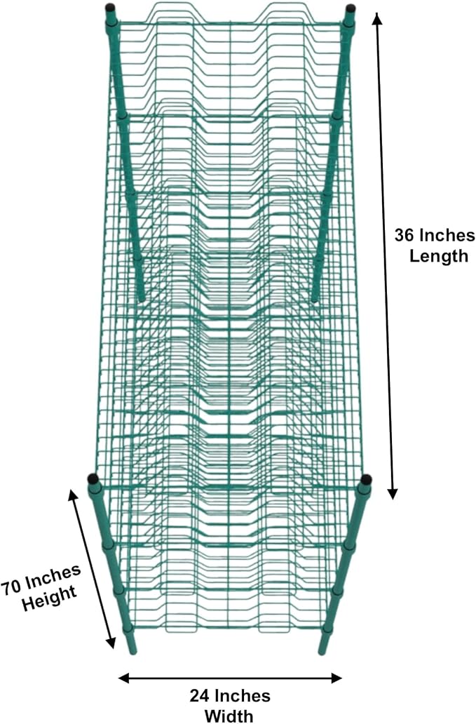 PRO&Family Green Epoxy 4-Tier Commercial Drying Rack with Casters – Heavy Duty Wire Shelving for Dish Drying, Kitchen Storage & Food Service Use (24" x 36" Stationary, 1 1/4" Slots)