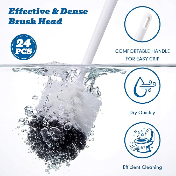 Reallnaive 24 Pack Toilet Brush Bulk, Commercial Heavy Duty Professional Toilet Bowl Cleaning Brush for Bathroom, Restroom Maintenance Cleaning Supplies (White)