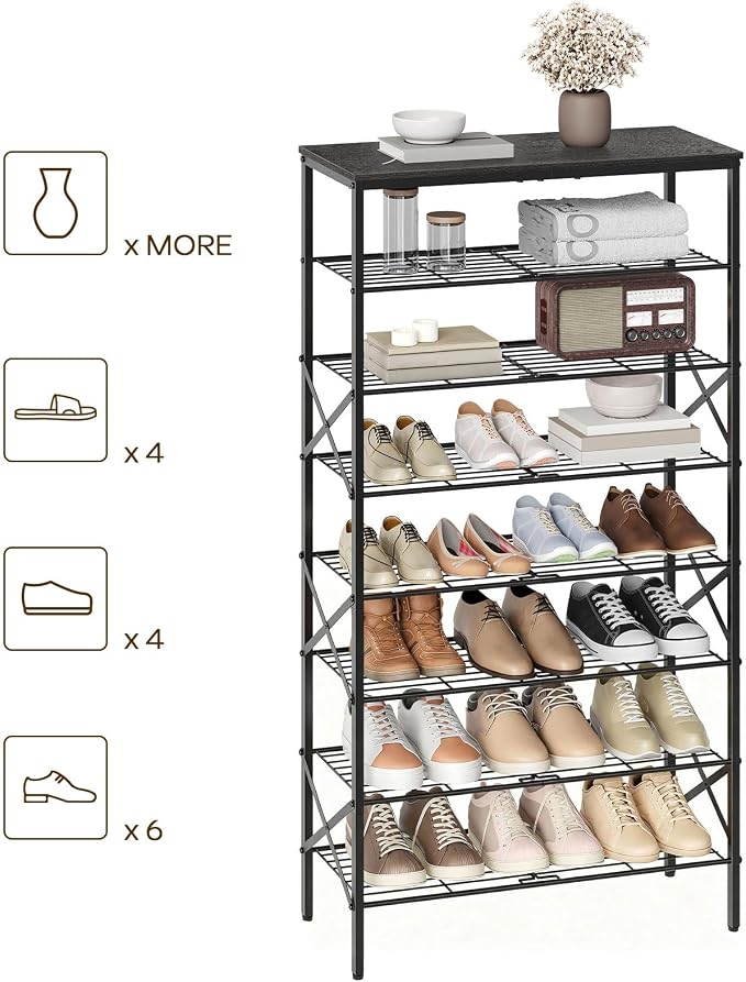 YATINEY 8 Tier Shoe Rack, Large Capacity Shoe Storage Organizer Holds 32 Pairs, Sturdy and Stable, for Entryway, Hallway, Closet, Dorm Room, Charcoal and Black SS08BC