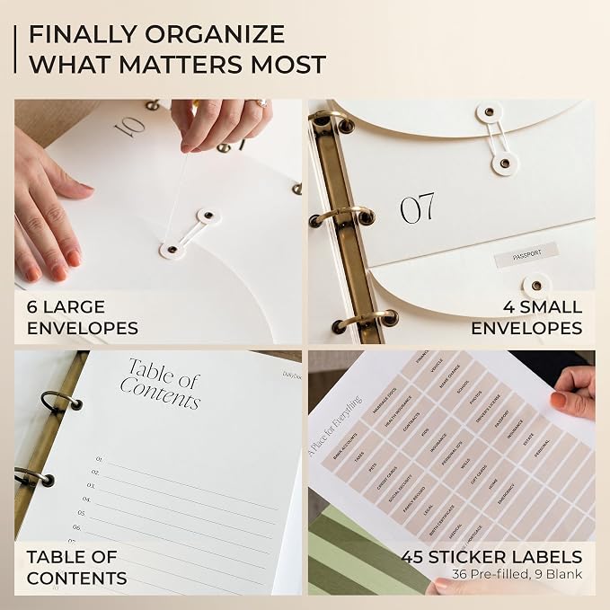 Document Organizer Binder for Important Papers & Passports, Olive