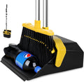 Tiumso Broom with Dustpan Combo Set, Brooms and Dustpans Sets with 51'' Long Handle, Large Dust Pan and Broom, Self-Cleaning Dustpan Teeth for Lobby Kitchen Office - Black and Yellow