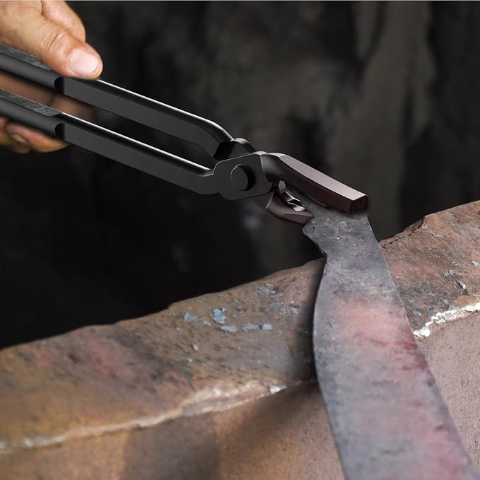 2PCS Blacksmith Tools Set - Wolf Jaw & V-Bit Tongs with Hammer, A3 Steel Rivets, Assembled High Carbon Steel Forging Kit for Knife Making