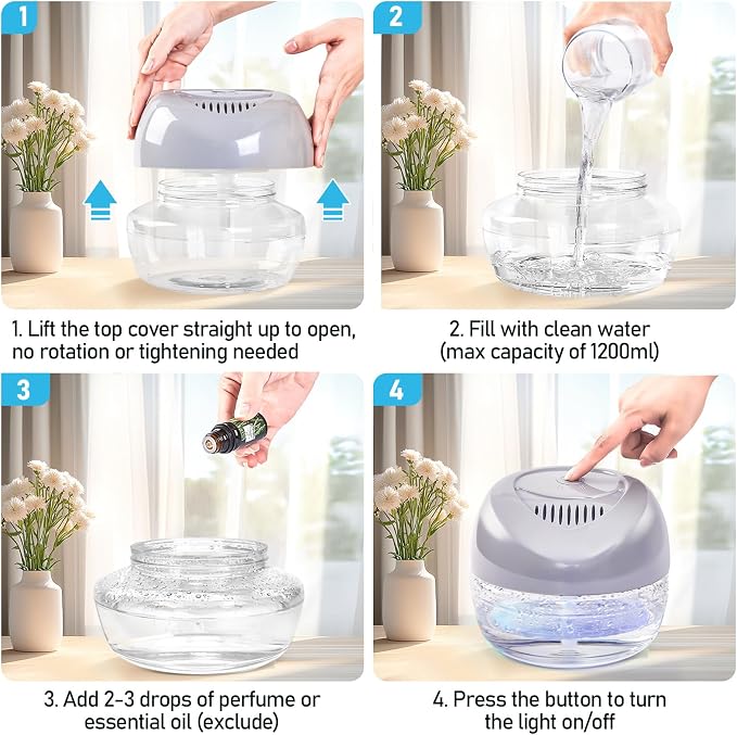 Water-Based Purifier Air Washer, Variable Speed Air Washer Aroma Diffuser with 7 Color 6 LED Night Light, Aroma Fresher Small Air Cleaner, Air Revitalizer & Freshener for Home, Office