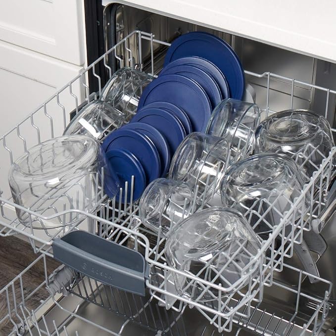 Anchor Hocking 18 Piece Glass Storage Containers with Lids (9 Glass Food Storage Containers & 9 Navy Blue SnugFit Lids)