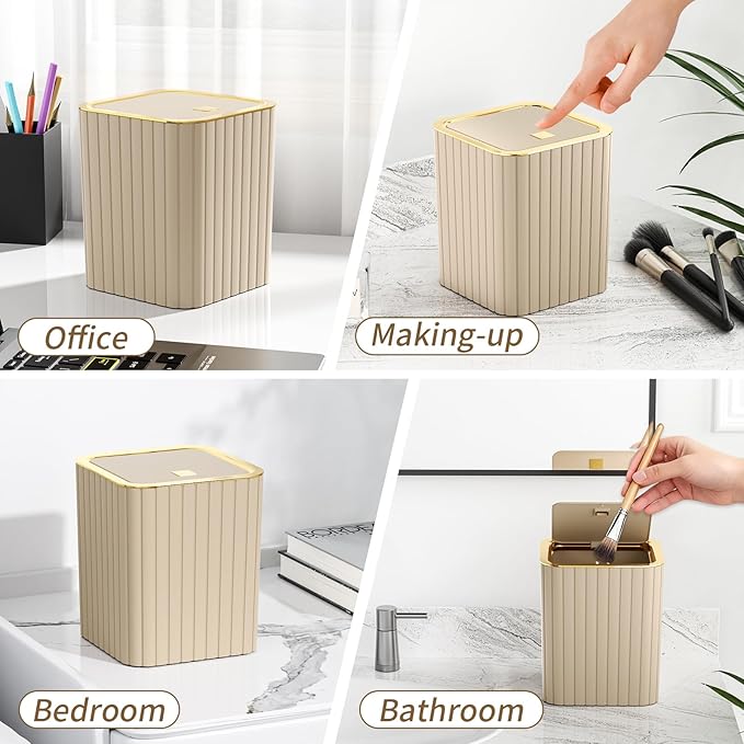 Bathroom Accessory Set - Bathroom Set, 12PC Bathroom Accessories Set, Beige Bathroom Accessories Set, Mini Trash Can, Toilet Brush, Trash Can & Soap Dispenser