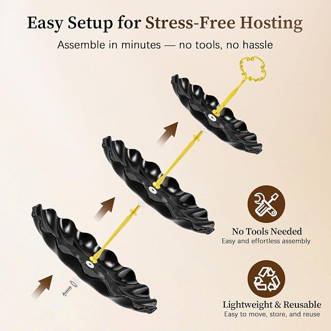 Black Gold Dessert Stand Set 13PCS, 6 Tiered Cupcake Display Towers with 4 Serving Trays and 3 Tongs, Round & Square Dessert Holders for Wedding Birthday Graduation Baby Shower Decor