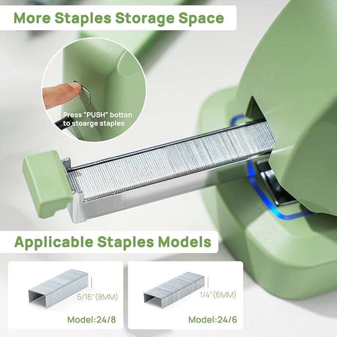 Electric Stapler for Desk Value Pack, 45 Sheet Capacity, Includes 1500 Staples & Staple Remover, No-Jam, Faster Stapling, AC Adapter Powered, Saga Green