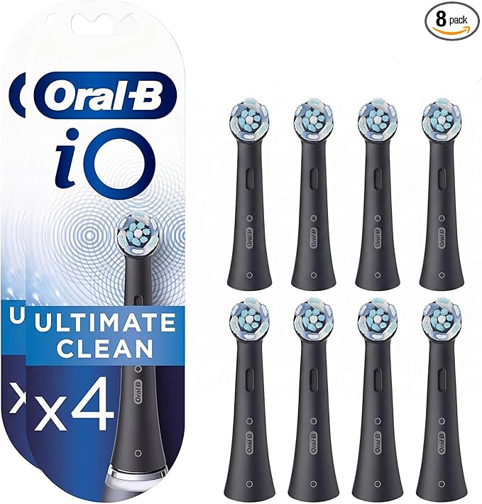 Oral-B iO Ultimate Clean Electric Toothbrush Head, Twisted & Angled Bristles for Deeper Plaque Removal, Black - 8 Pack