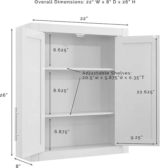 Crosley Furniture Savannah Wall Mounted Bathroom Storage Medicine Cabinet with Shelves, White