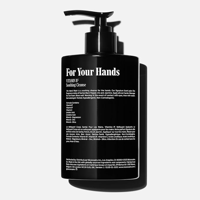 Nécessaire The Hand Wash Santal | Non Toxic Hand Soap with Vitamins, Minerals + Omega 6/9 | Warm + Woodsy Sandalwood Scent | Daily Nourishing Liquid Hand Soap For Bathroom + Kitchen