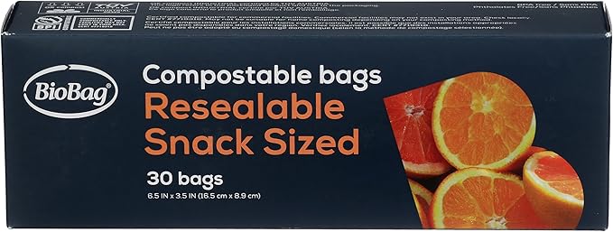 BioBag 100% Certified Compostable Resealable Snack Bags, 360 Count, Perfect for Lunches, Snacks, and On The Go