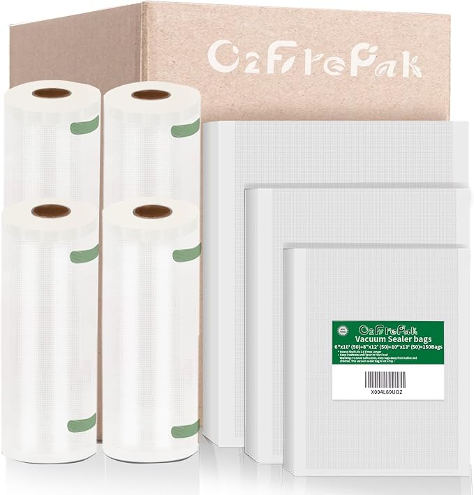O2frepak 150ct 4pk Mixed Food Vacuum Sealer Bags Rolls BPA Free Sous Vide