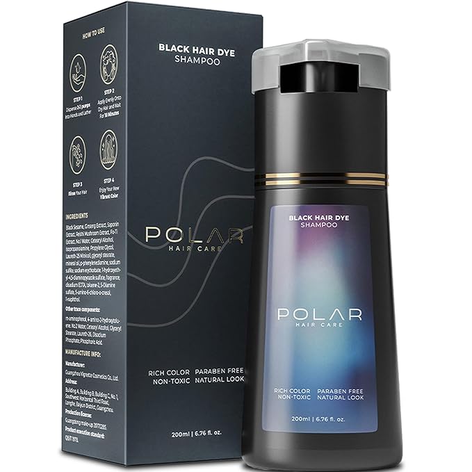 Polar Hair CARE Polar Haircare - Hair Dye Shampoo for Gray Hair for Women & Men (Jet Black) Natural Hair Dye Kit - Semi Permanent Hair Dye Shampoo - Vegan Hair Dye USA 6.76 Fl Oz