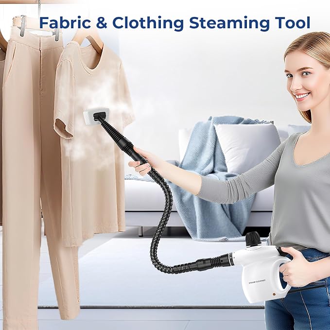 Steam Cleaner, Pressurized Handheld 13pcs Multi-Purpose Natural Deep Cleaning Steamer, Portable Steamer for Cleaning Home, Grout, Kitchen, Car, Window, Upholstery, Bathroom and Clothes, White