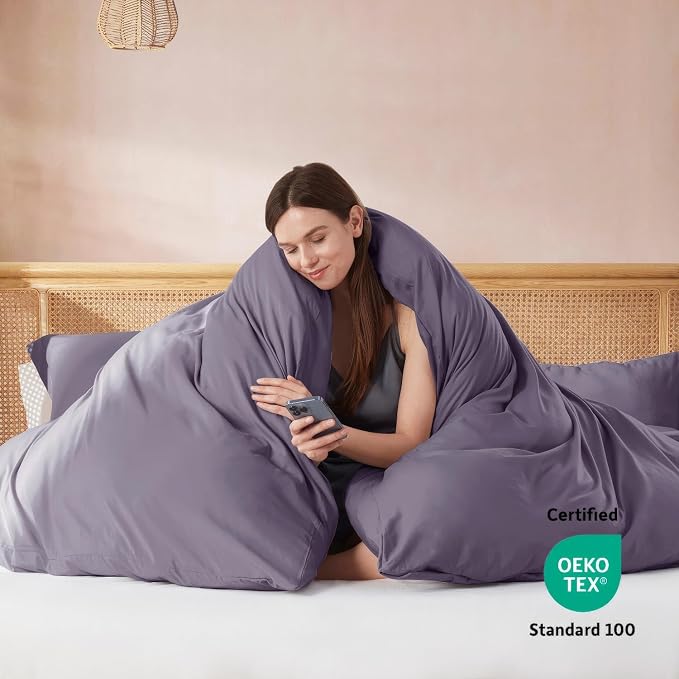 Nestl Grayish Purple Duvet Cover Full Size - Soft Double Brushed Full Size Duvet Cover Set, 3 Piece, with Button Closure, 1 Duvet Cover 80x90 inches and 2 Pillow Shams