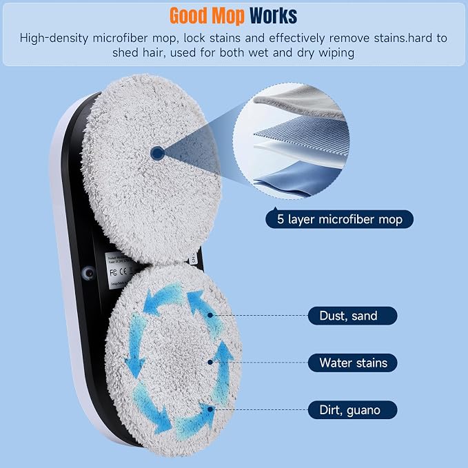 Smart Window Cleaning Robot - 5600Pa Suction Power, Double Ultrasonic Spray, 2 30ml Tanks, Smart Navigation, Anti-Drop, Remote Control, 3 Cleaning Modes for High Window Tile Mirror Glass Door
