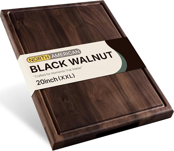 20'' Luxury Black Walnut Wood Large Wooden Cutting Boards for Kitchen | Real Black Walnut, Reversible, Chopping, Non Slip, Solid Hardwood, Charcuterie Board, Butcher Block, From USA, Kitchen Gift