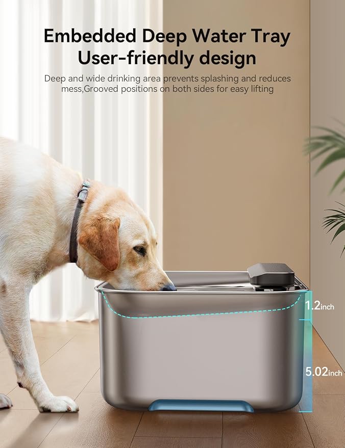 3.2Gal Stainless Steel Dog Water Fountain for Large Dog, Dog Water Bowl Dispenser with Water Level Window, Super Quiet Pet Water Fountain for S-L Dogs and Multi-Pet with 10 Filters & 10 Filter Sponges