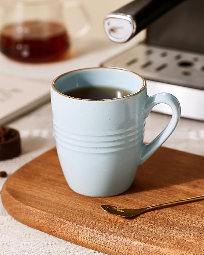 famiware Jupiter Coffee Mugs Set of 6, 13oz Coffee Mug, Microwave and Dishwasher Safe, Coffee Cups with Handle for Coffee, Tea, Cocoa, Milk, Light Blue
