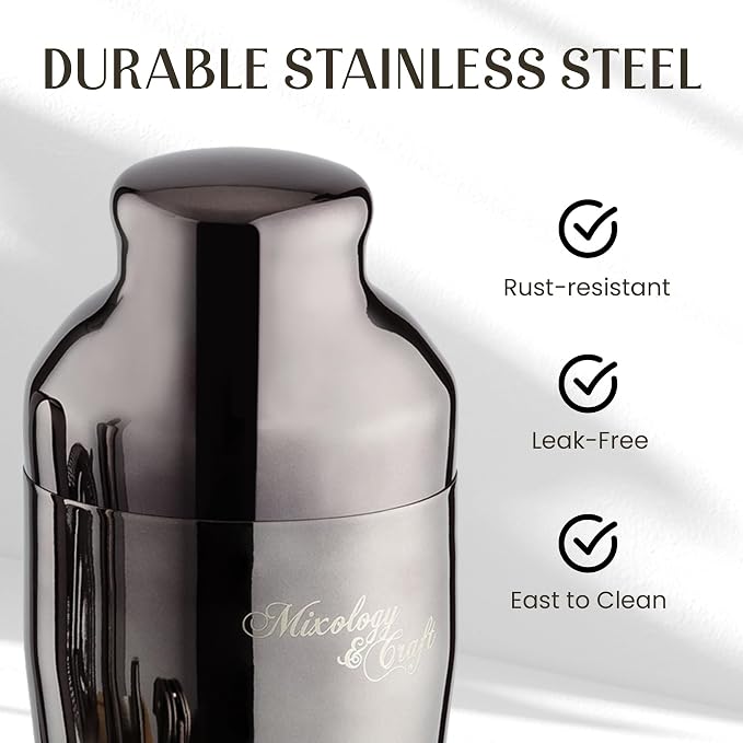 Mixology & Craft Cocktail Shaker Set with Bamboo Stand - Professional 10-Piece Bartender Kit, Complete Bar Set for Home Use with Jigger, Muddler, Strainer, Spoon, Pourers & Corkscrew (Gunmetal)