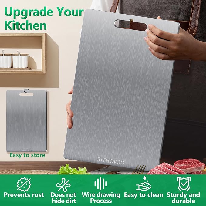 Titanium Cutting Board for Kitchen Set of 3,100% Pure Titanium Cutting Boards Double Sided Non-Toxic Hygiene Dishwasher-Safe Food Grade Metal Chopping Board for Meat,Fruit & Vegetables