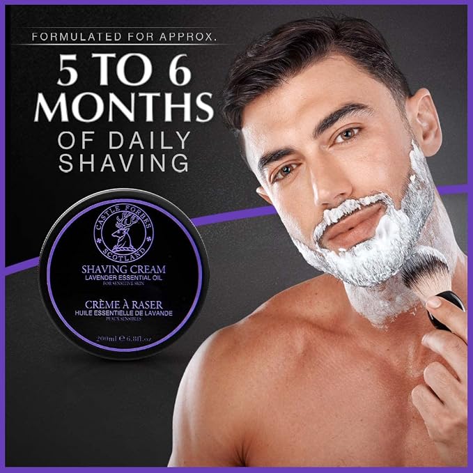 Castle Forbes Lavender Shaving Cream For Men, 6.8 fl.oz. | Moisturizing Smooth Shave Lather w/Esseantial Oils | Protects Sensitive Skin From Razor Burn & Irritation | Luxury Grooming & Beard Care