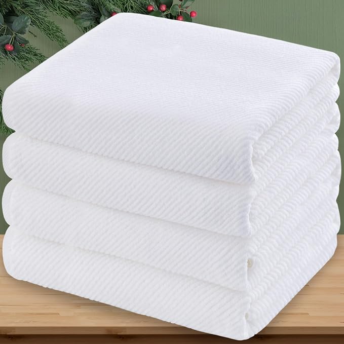 VOOVA & MOVAS White Bath Towels 4PC, 100% Cotton, 30x56 in | Quick Dry, Thick, Soft, Absorbent, Luxury Shower Towel Sets For Bathroom, Towel Gift Set