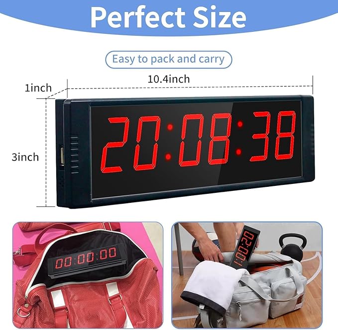 Large Stopwatch with Start/Stop Button, LED Digital Timer with Remote, Countdown Clock with Buzzer, Gym Clock for Home Gym, Interval Timer for Workout, Rechargeable (with Stand)