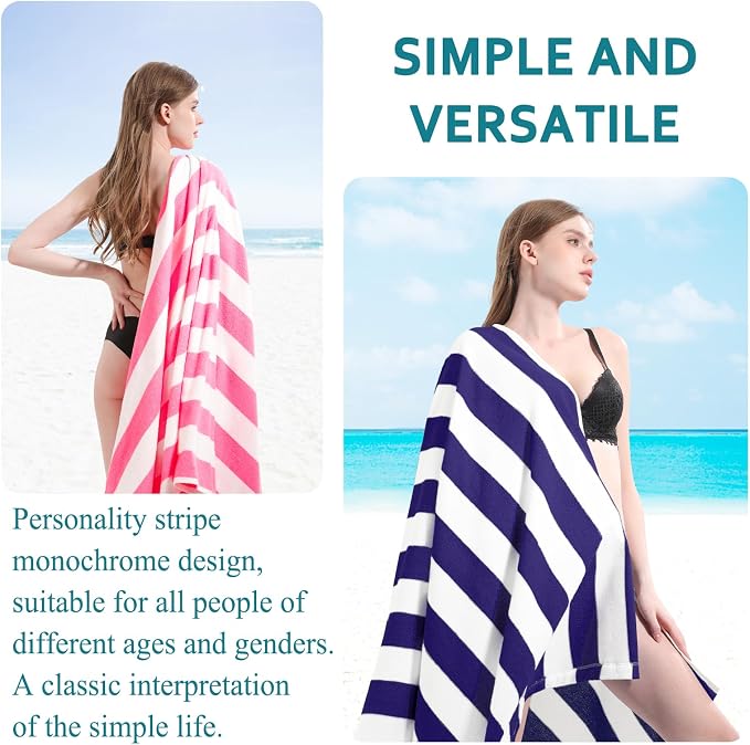 4 Packs Extra Large Bath Towels Striped Beach Towel Set Bathroom Sheets Bulk Oversized XL Big Fluffy Absorbent Microfiber Soft Blanket Turkish Hotel Shower Pool Hot Tub Toallas Baño Grandes Blue Navy